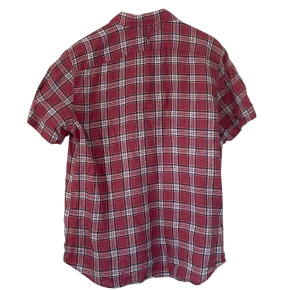 Banana Republic Camden Standard Fit Red Plaid Button Up Linen Shirt, M - Picture 4 of 12